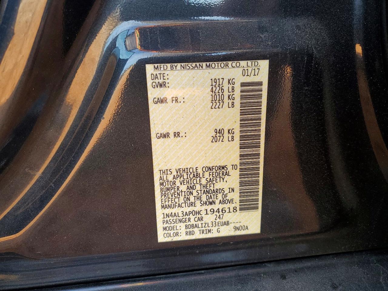 2017 NISSAN ALTIMA 2.5 photo 12