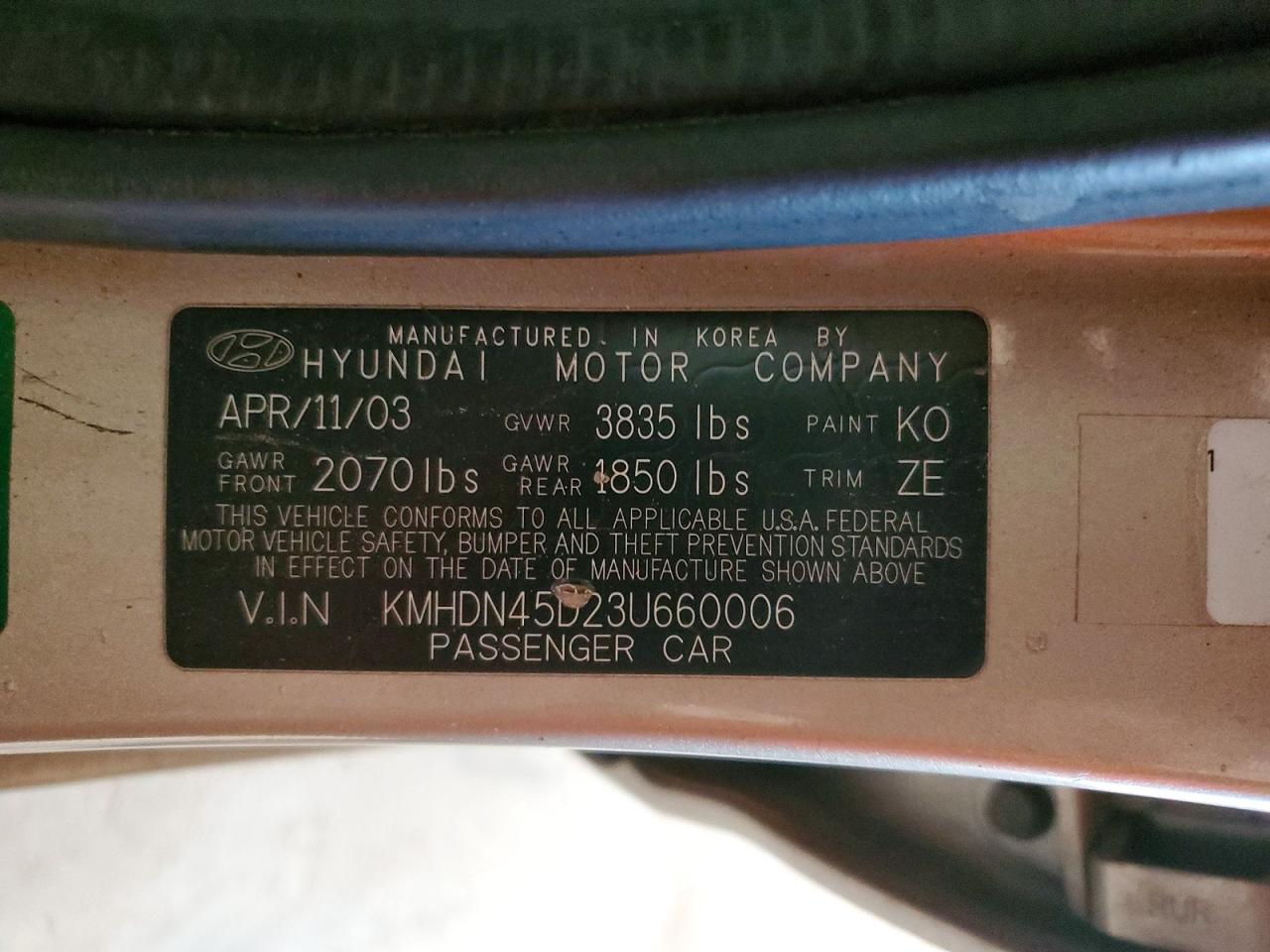 2003 HYUNDAI ELANTRA GLS photo 12