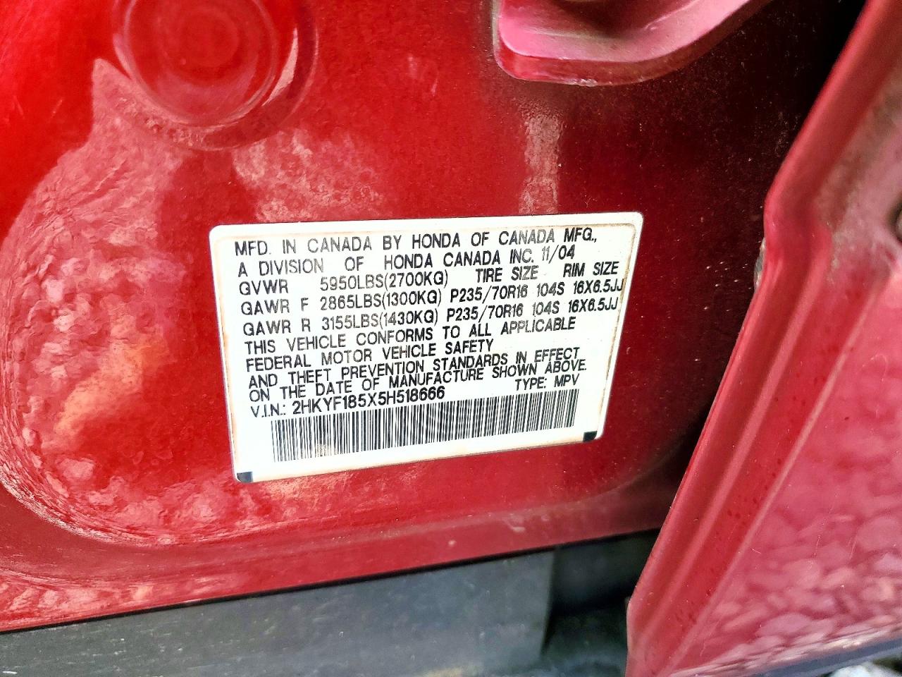 2005 HONDA PILOT EXL photo 25