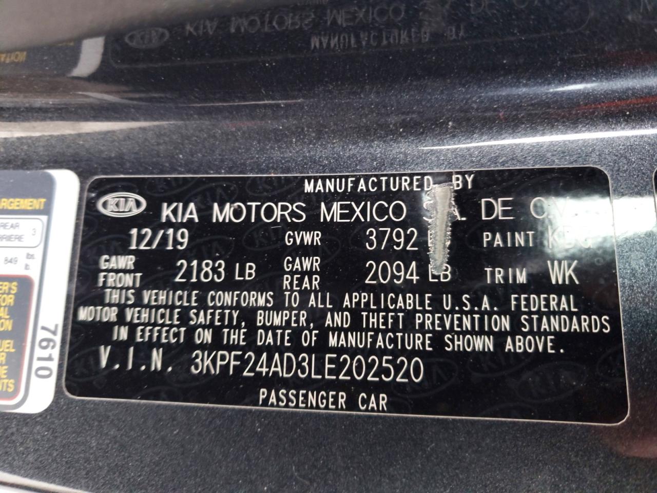 2020 KIA FORTE FE photo 12