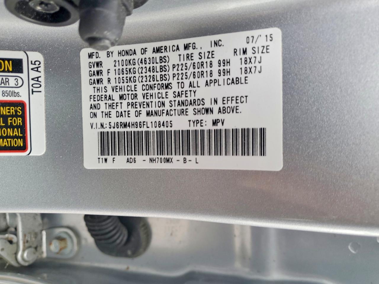 2015 HONDA CR-V TOURING photo 13