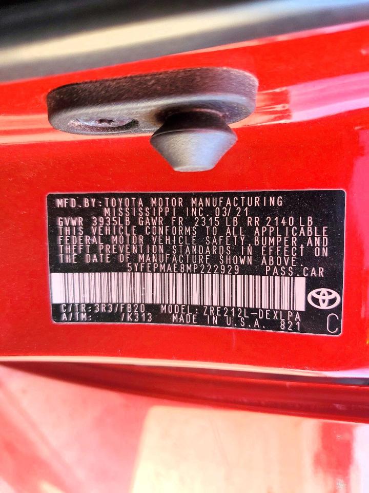 2021 TOYOTA COROLLA LE photo 12