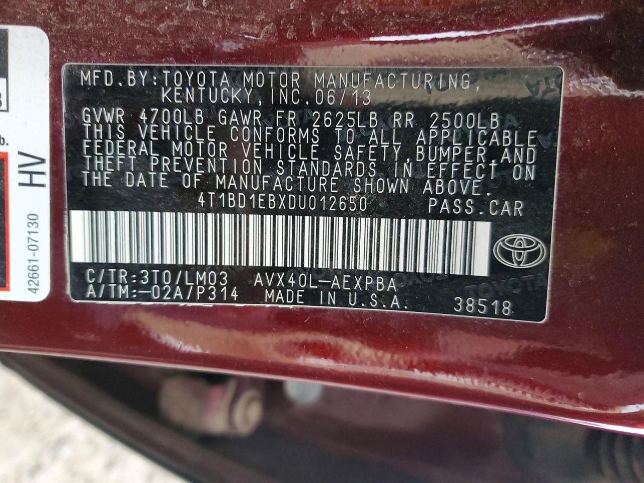 2013 TOYOTA AVALON HYBRID photo 12