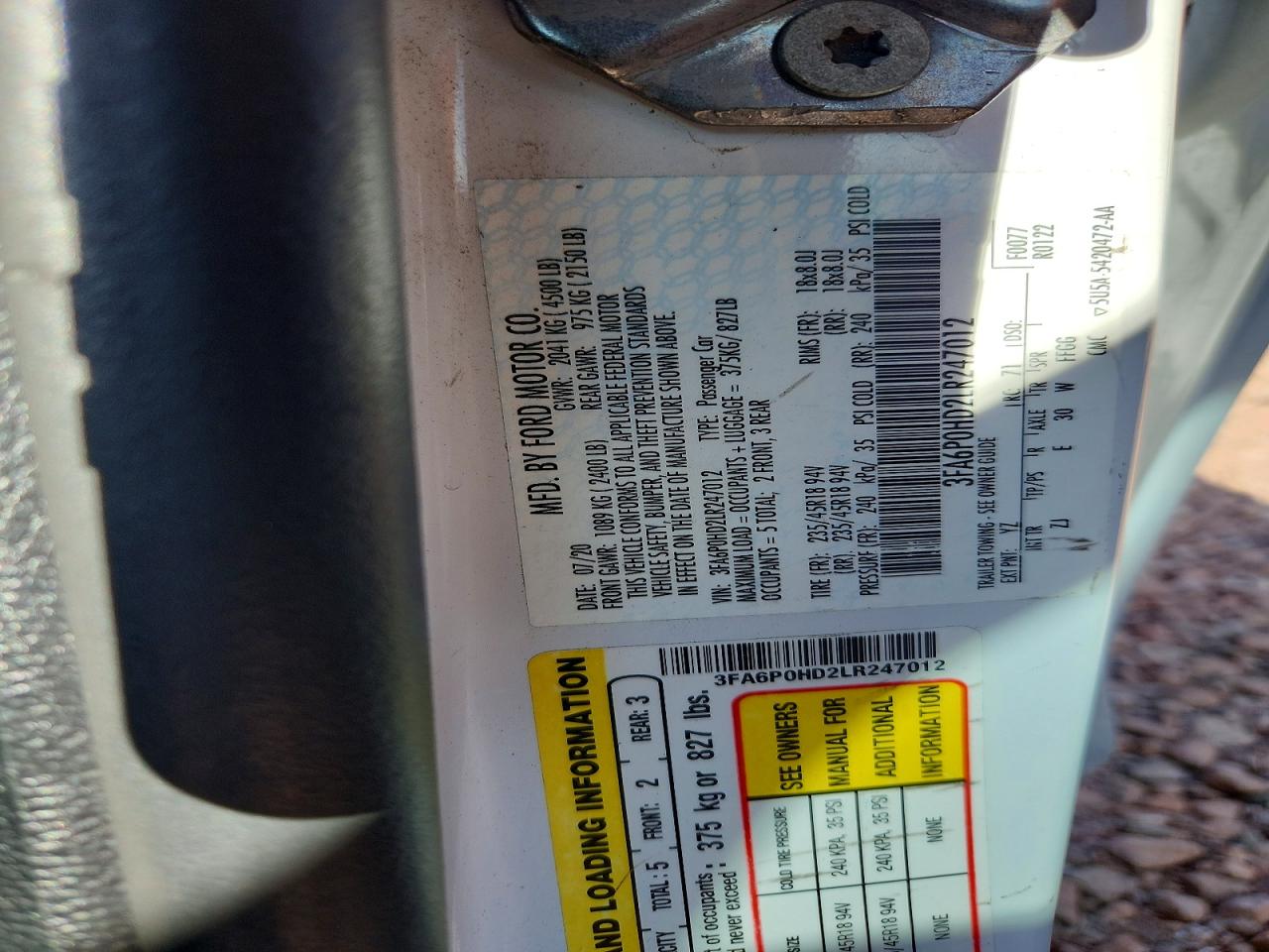 2020 FORD FUSION SE photo 12