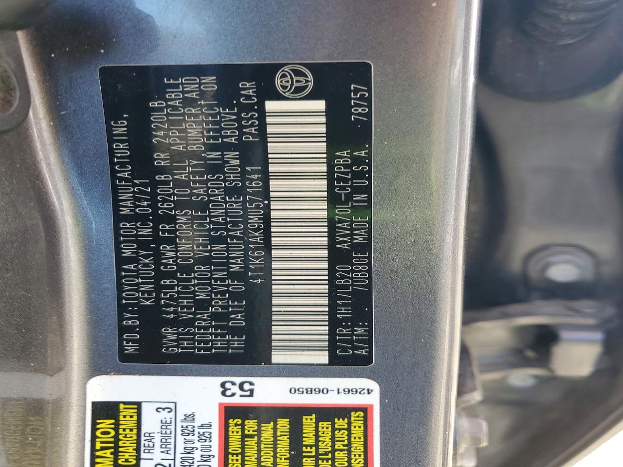 2021 TOYOTA CAMRY XSE photo 12