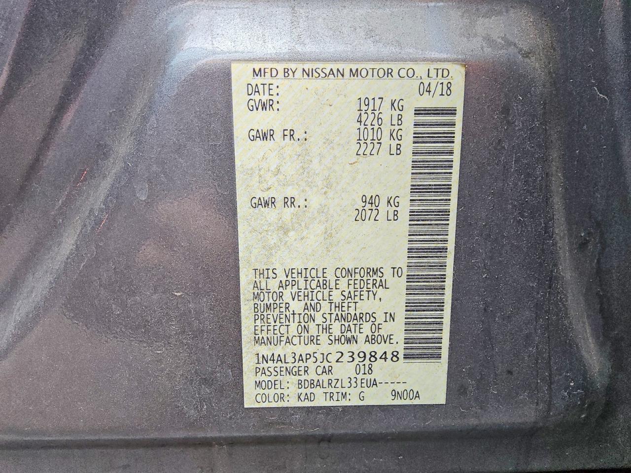 2018 NISSAN ALTIMA 2.5 photo 12