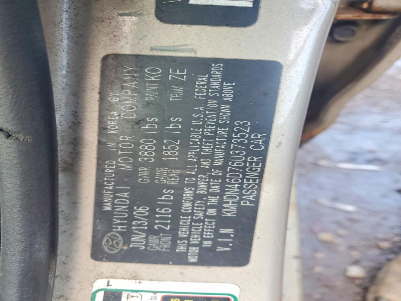 2006 HYUNDAI ELANTRA GLS photo 12
