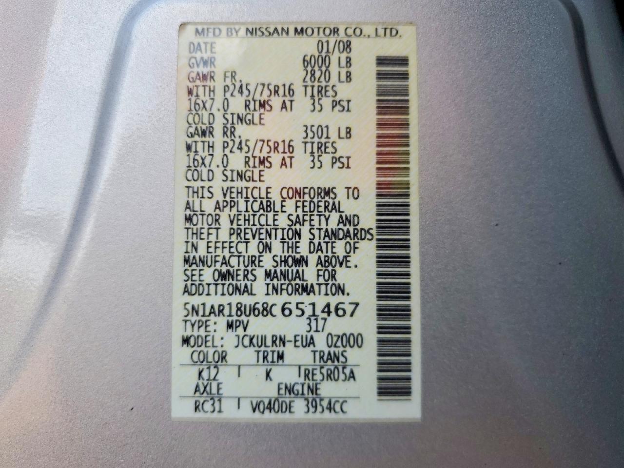 2008 NISSAN PATHFINDER S photo 13