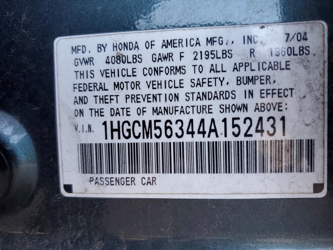 2004 HONDA ACCORD LX photo 13