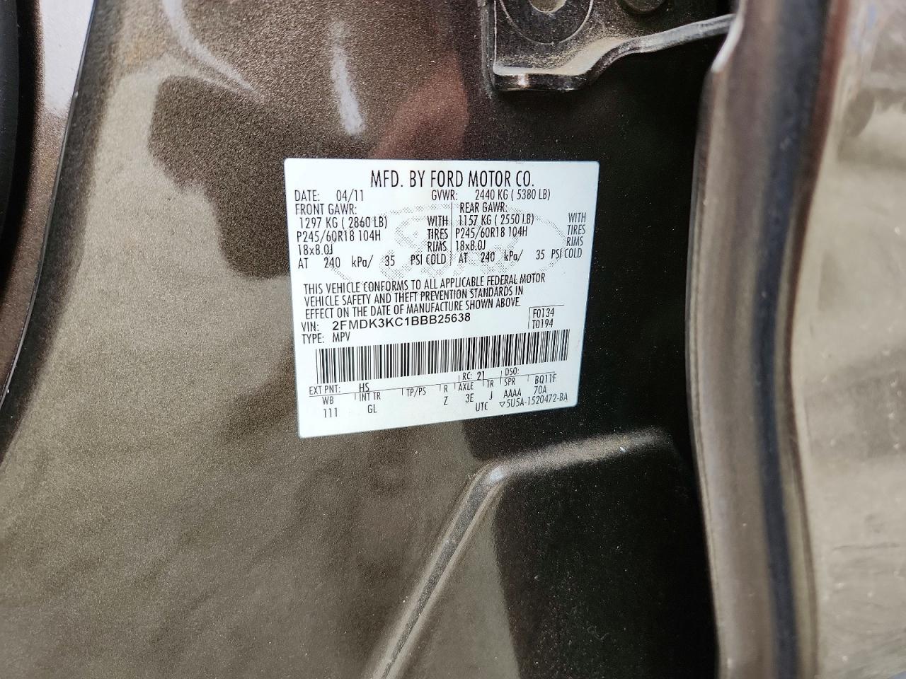 2011 FORD EDGE LIMITED photo 12