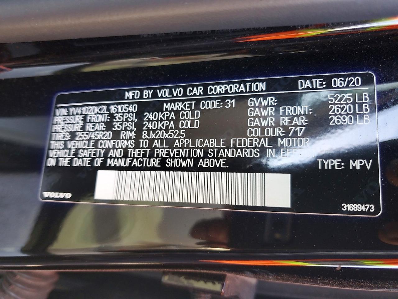 2020 VOLVO XC60 T5 MOMENTUM photo 37
