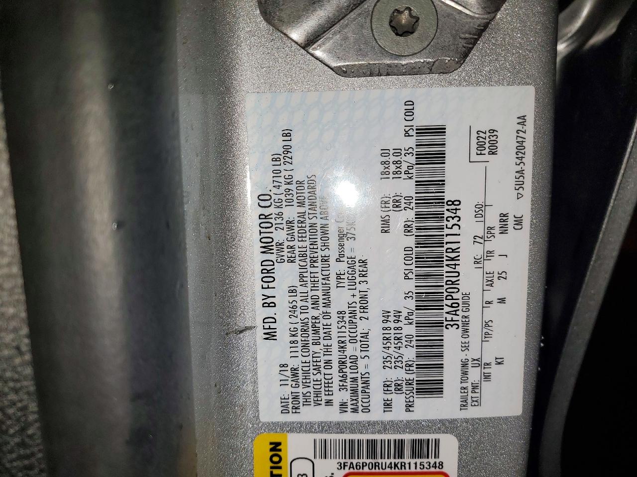 2019 FORD FUSION TITANIUM photo 12