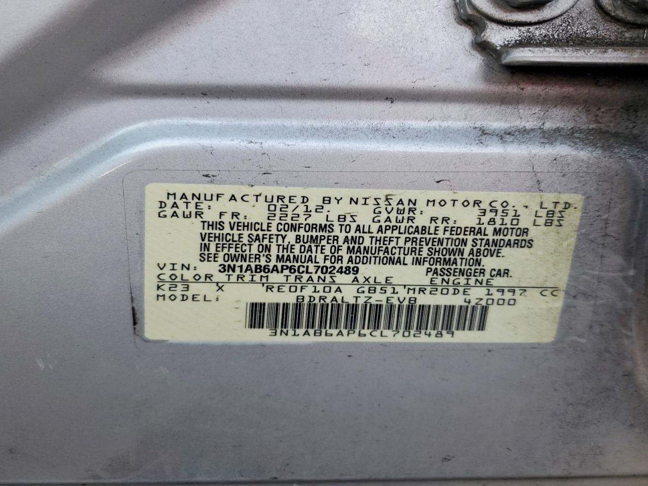 2012 NISSAN SENTRA 2.0 photo 12