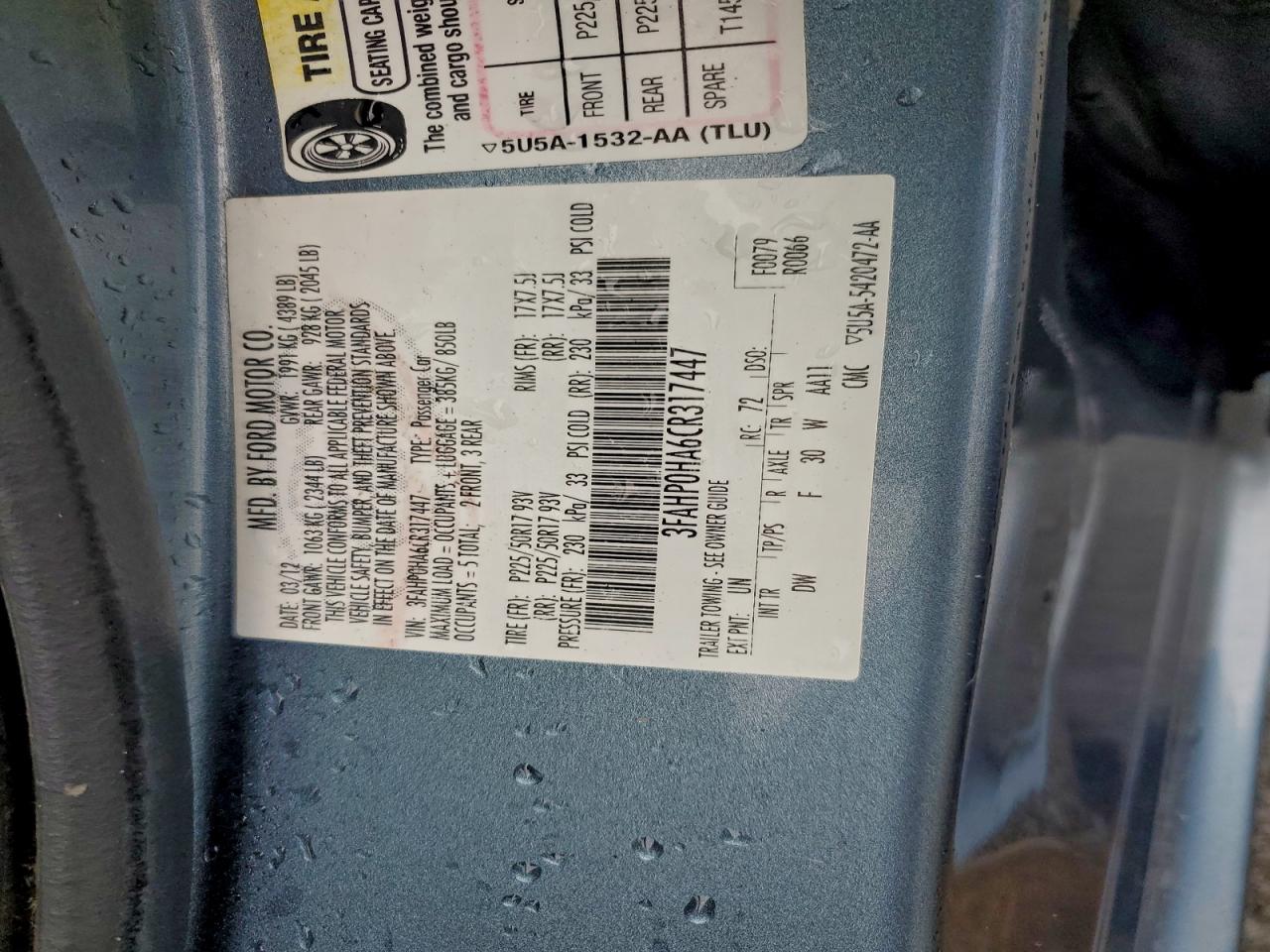 2012 FORD FUSION SE photo 12