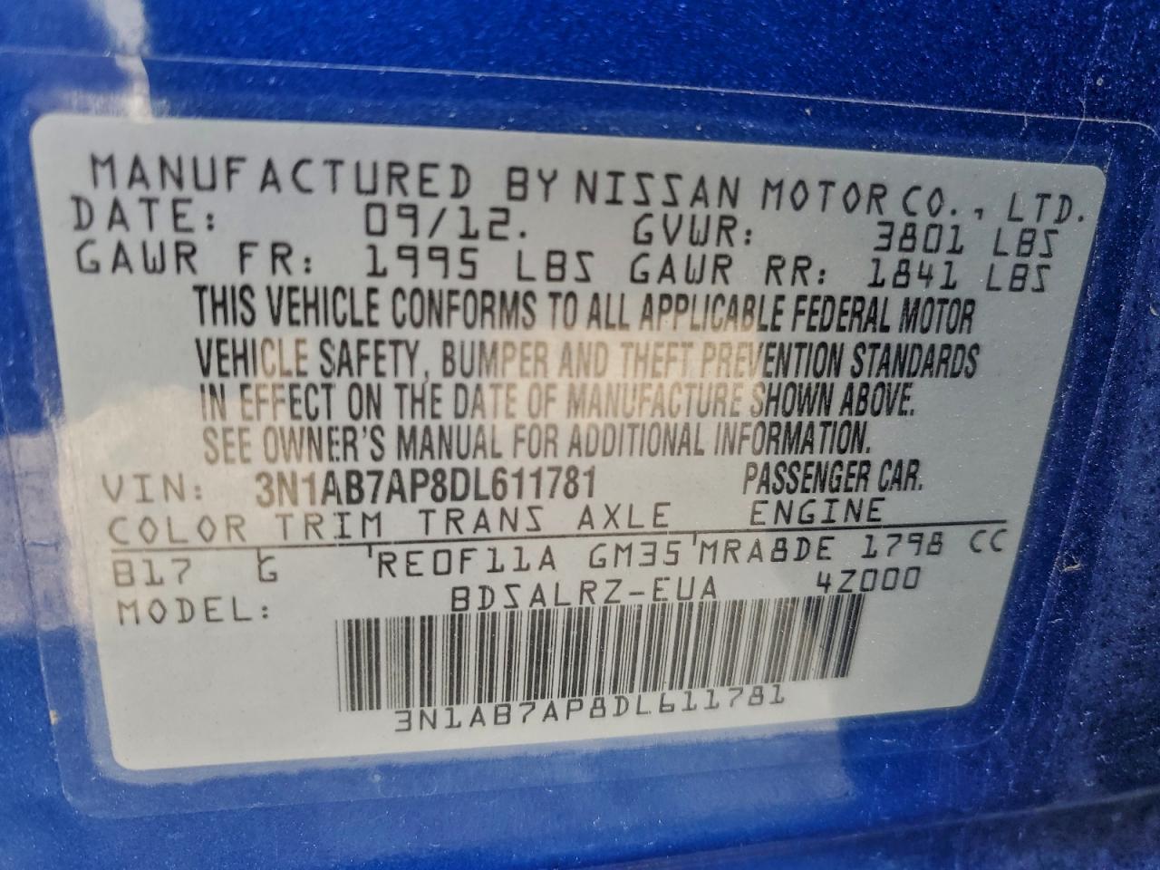 2013 NISSAN SENTRA S photo 12