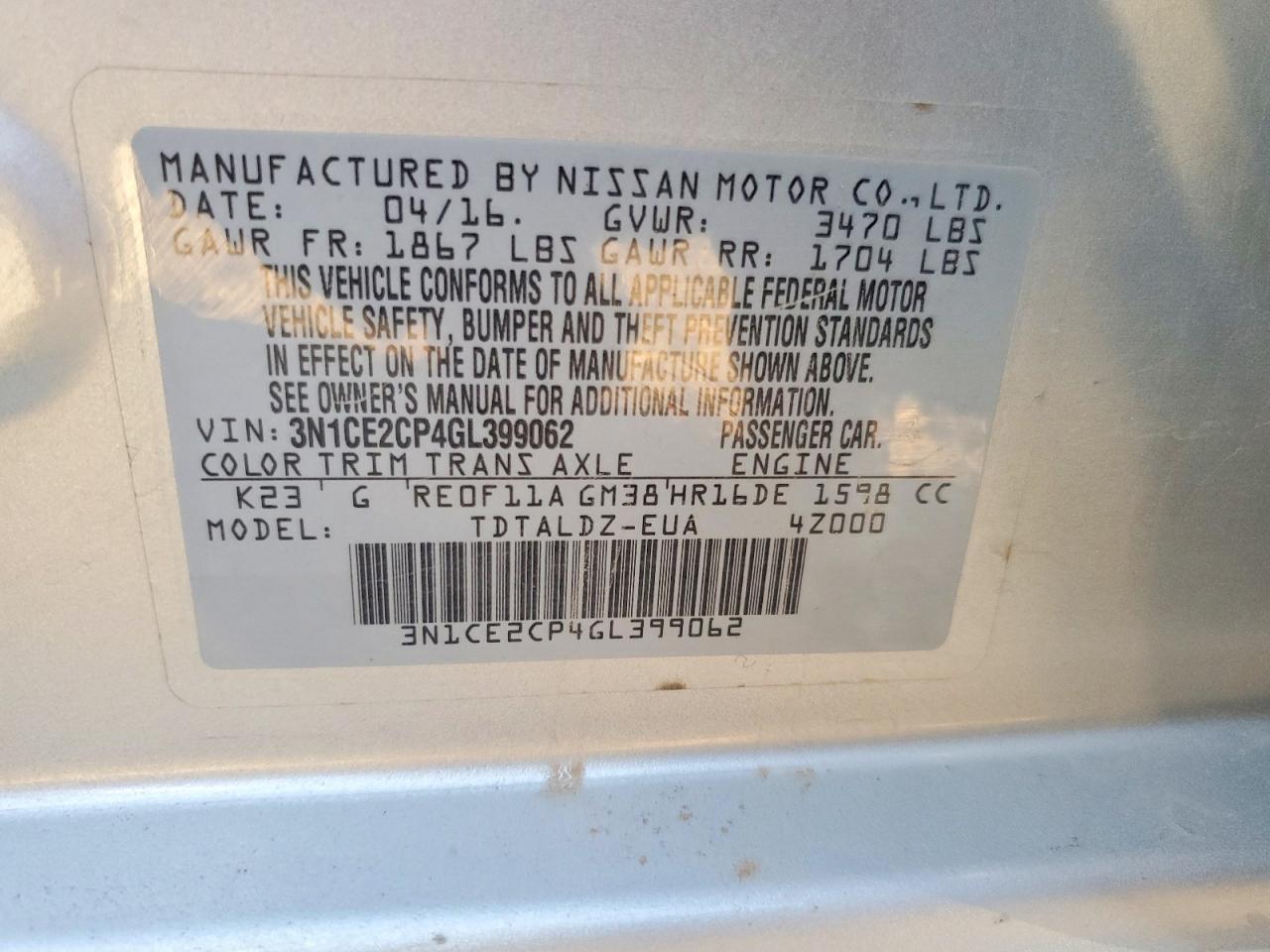 2016 NISSAN VERSA NOTE S photo 12