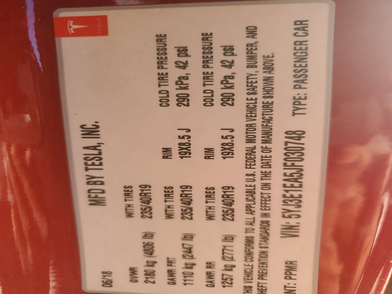 2018 TESLA MODEL 3 photo 12