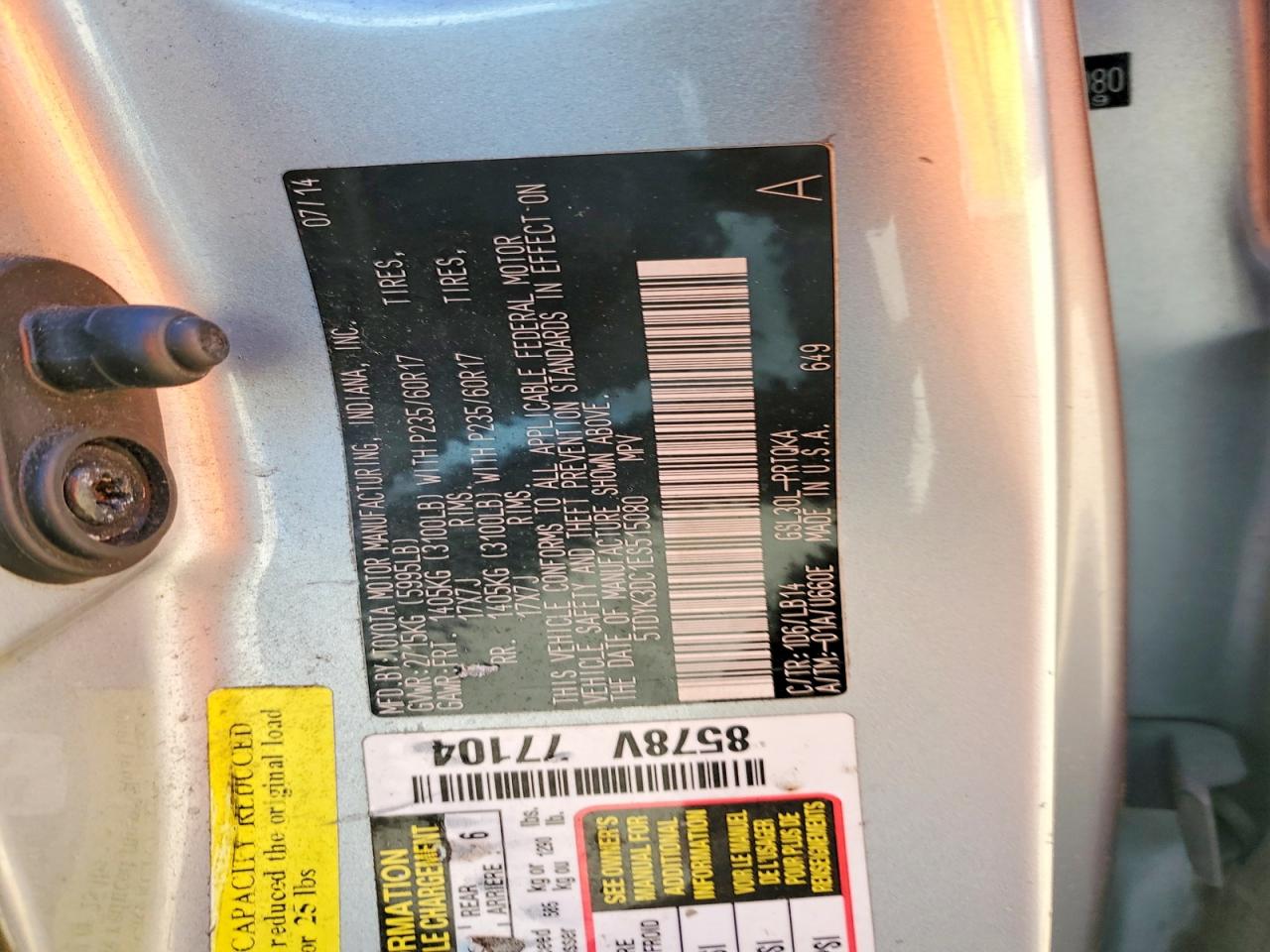2014 TOYOTA SIENNA XLE photo 14