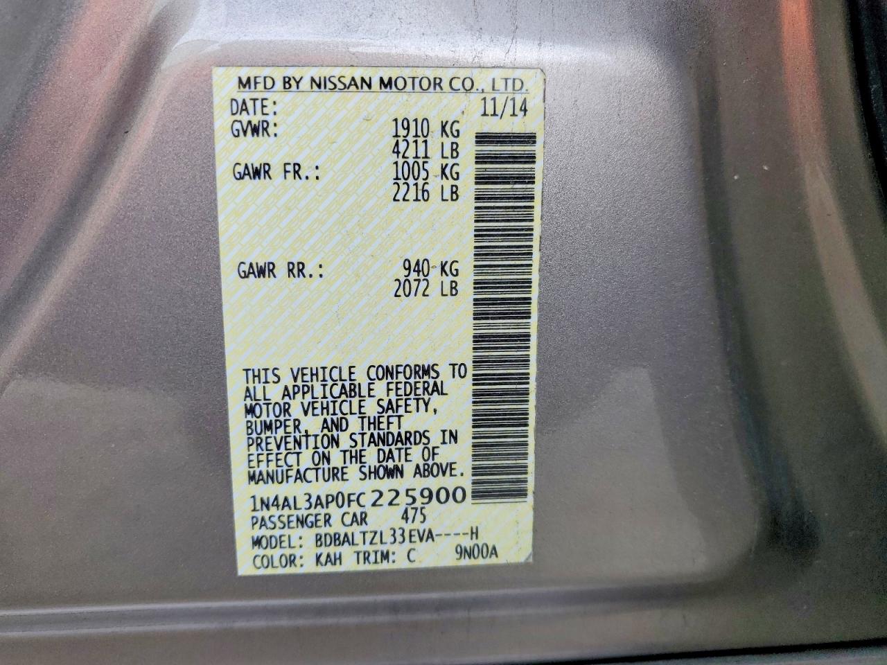 2015 NISSAN ALTIMA 2.5 photo 12