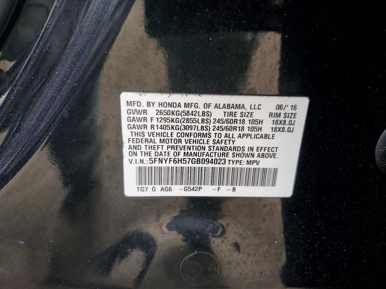 2016 HONDA PILOT EXL photo 25