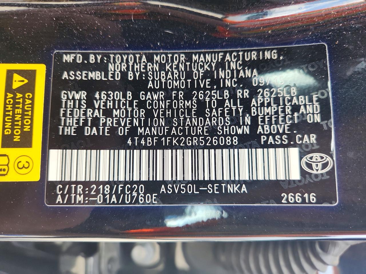2016 TOYOTA CAMRY LE photo 12