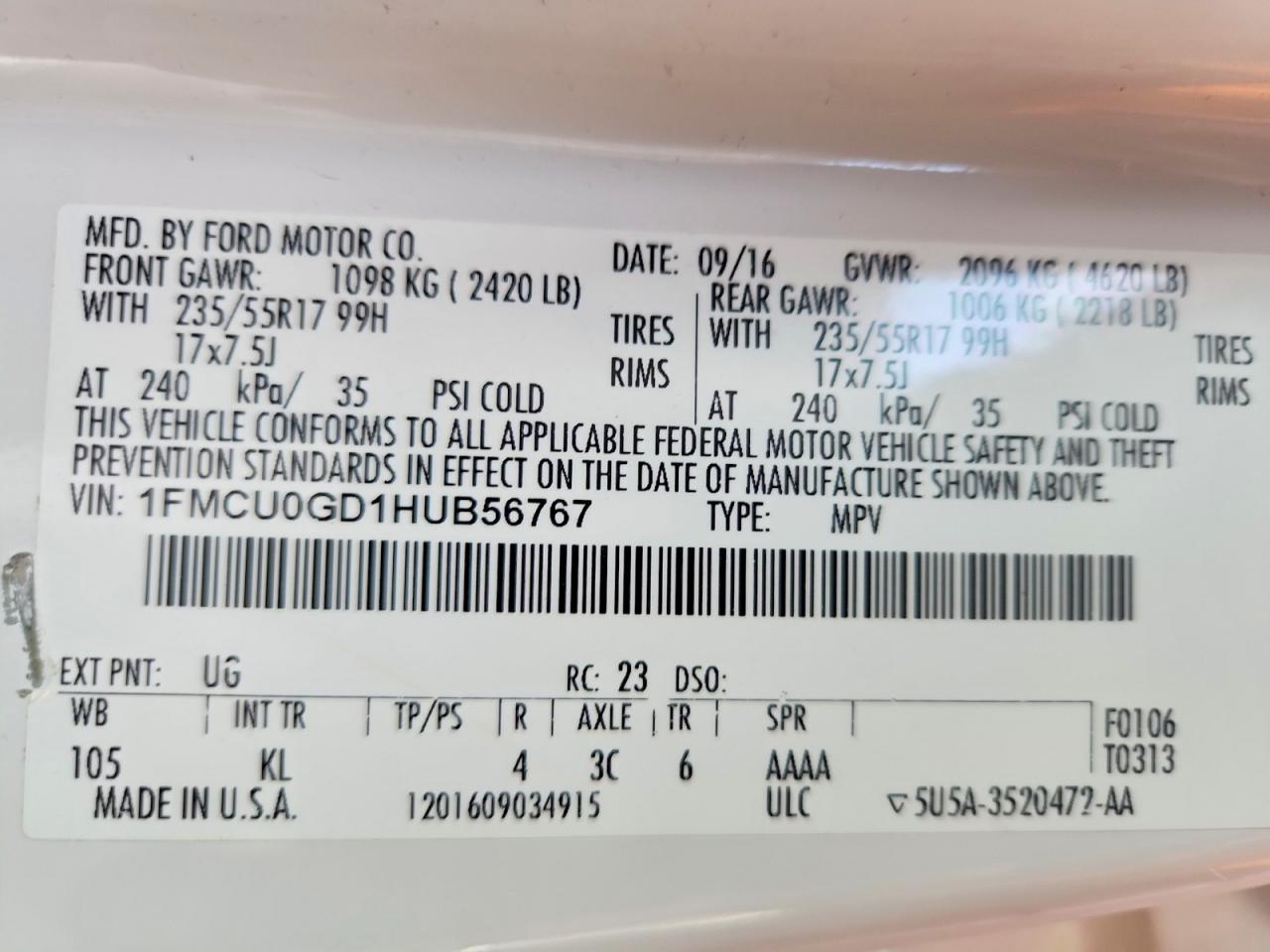 2017 FORD ESCAPE SE photo 13
