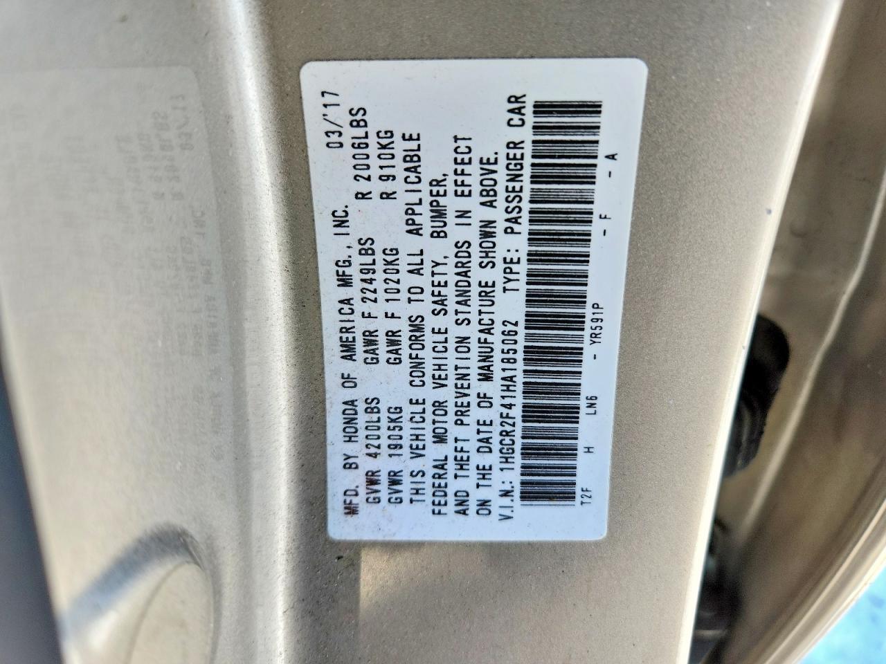 2017 HONDA ACCORD LX photo 12
