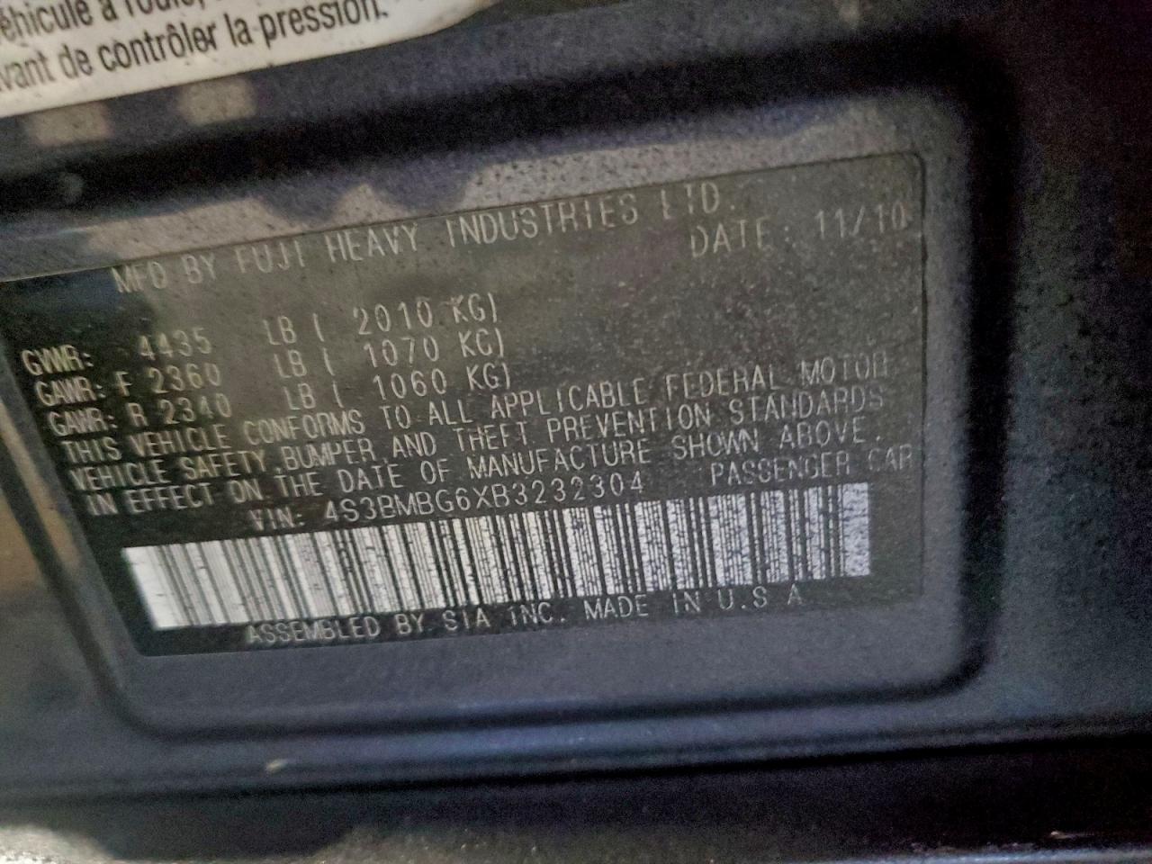 2011 SUBARU LEGACY 2.5I PREMIUM photo 12