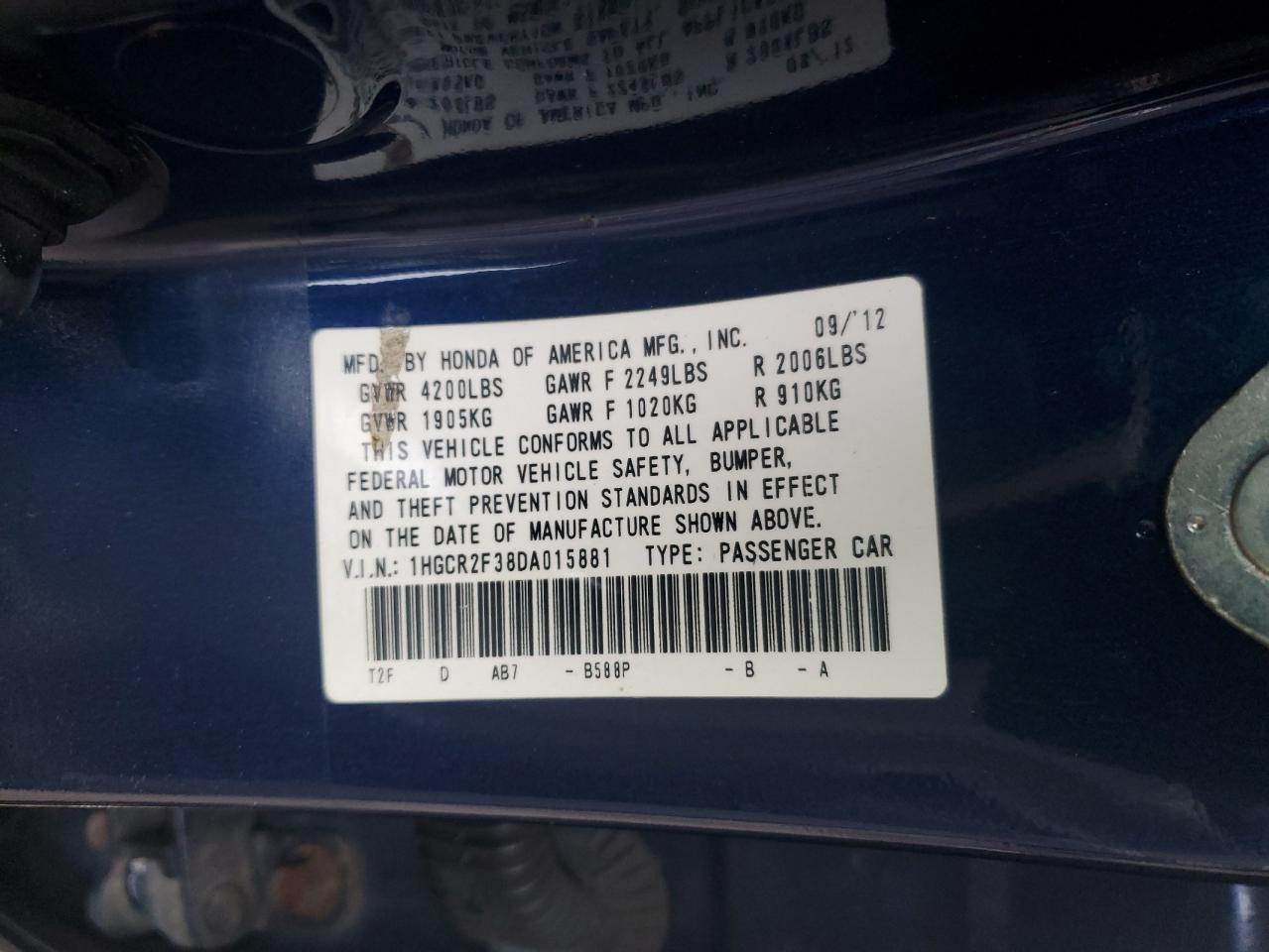 2013 HONDA ACCORD LX photo 13