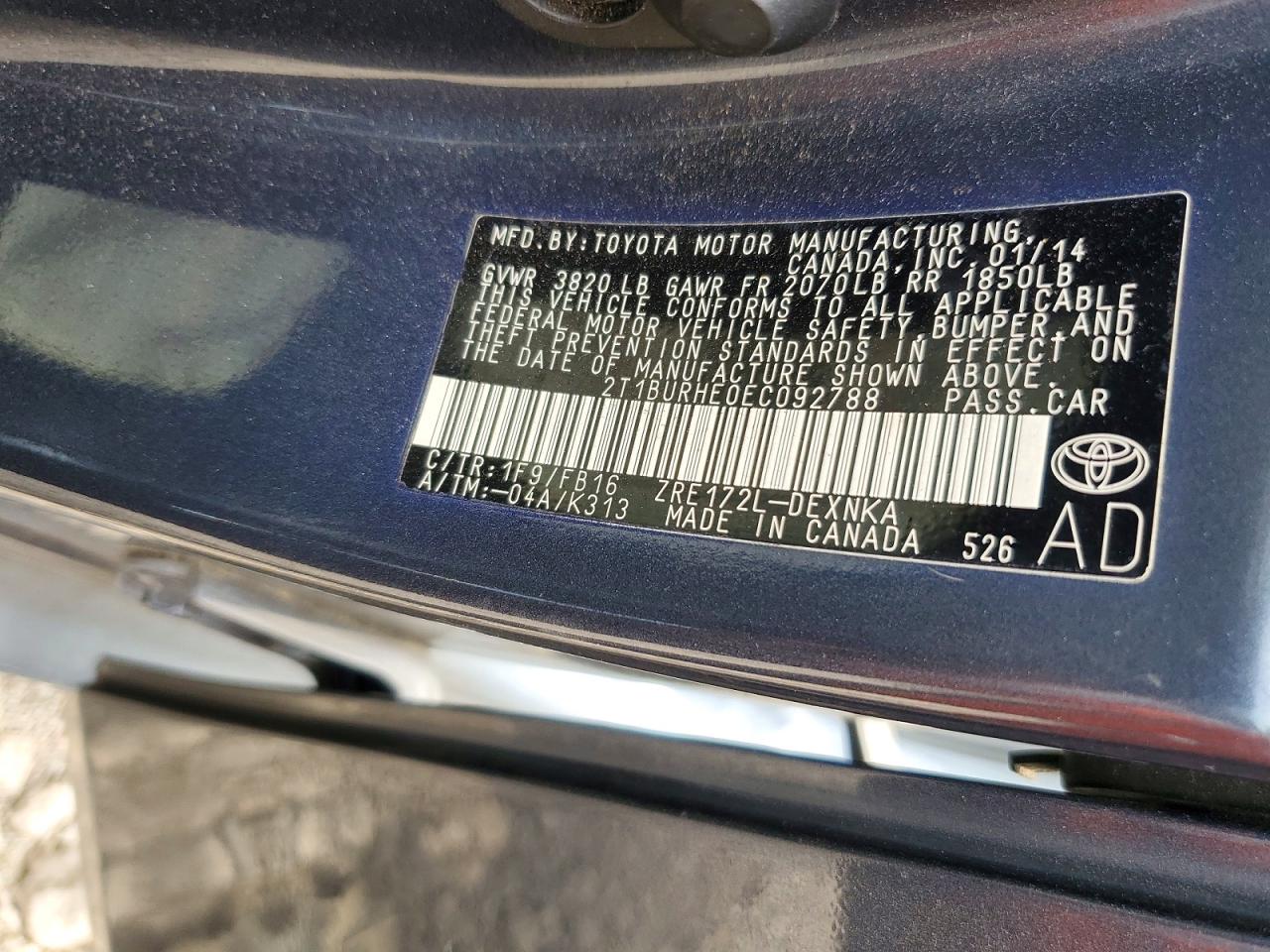 2014 TOYOTA COROLLA L photo 13