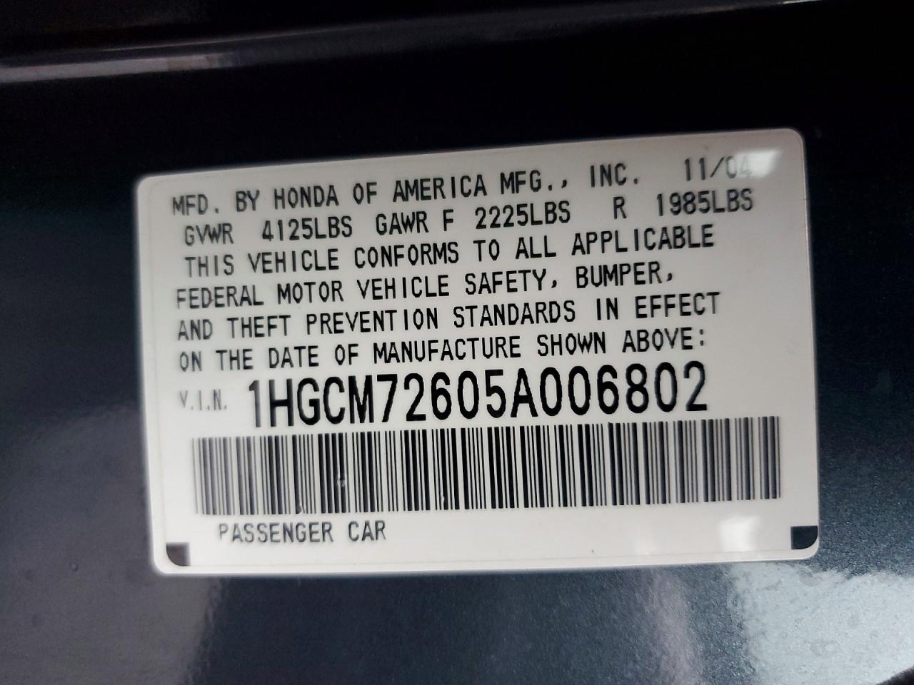 2005 HONDA ACCORD EX photo 13