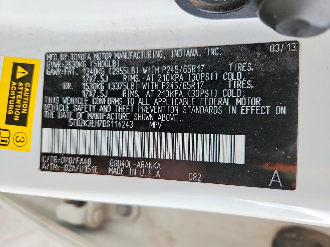 2013 TOYOTA HIGHLANDER BASE photo 14