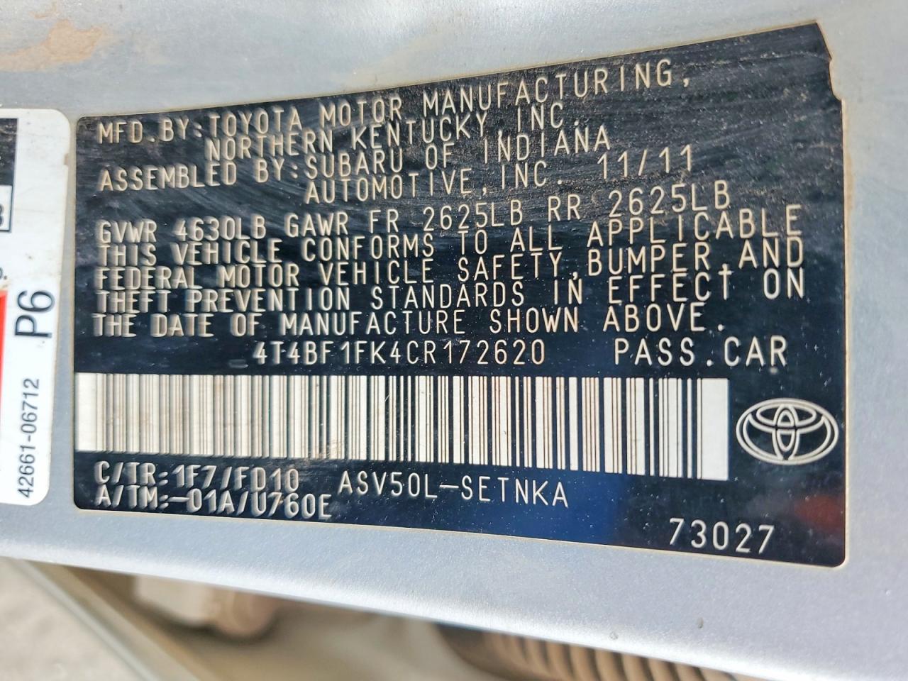 2012 TOYOTA CAMRY BASE photo 12