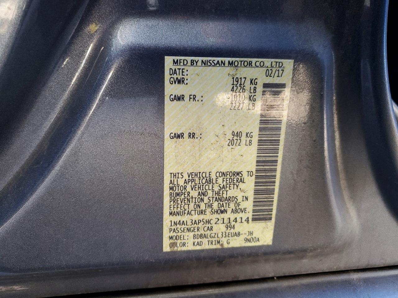 2017 NISSAN ALTIMA 2.5 photo 12