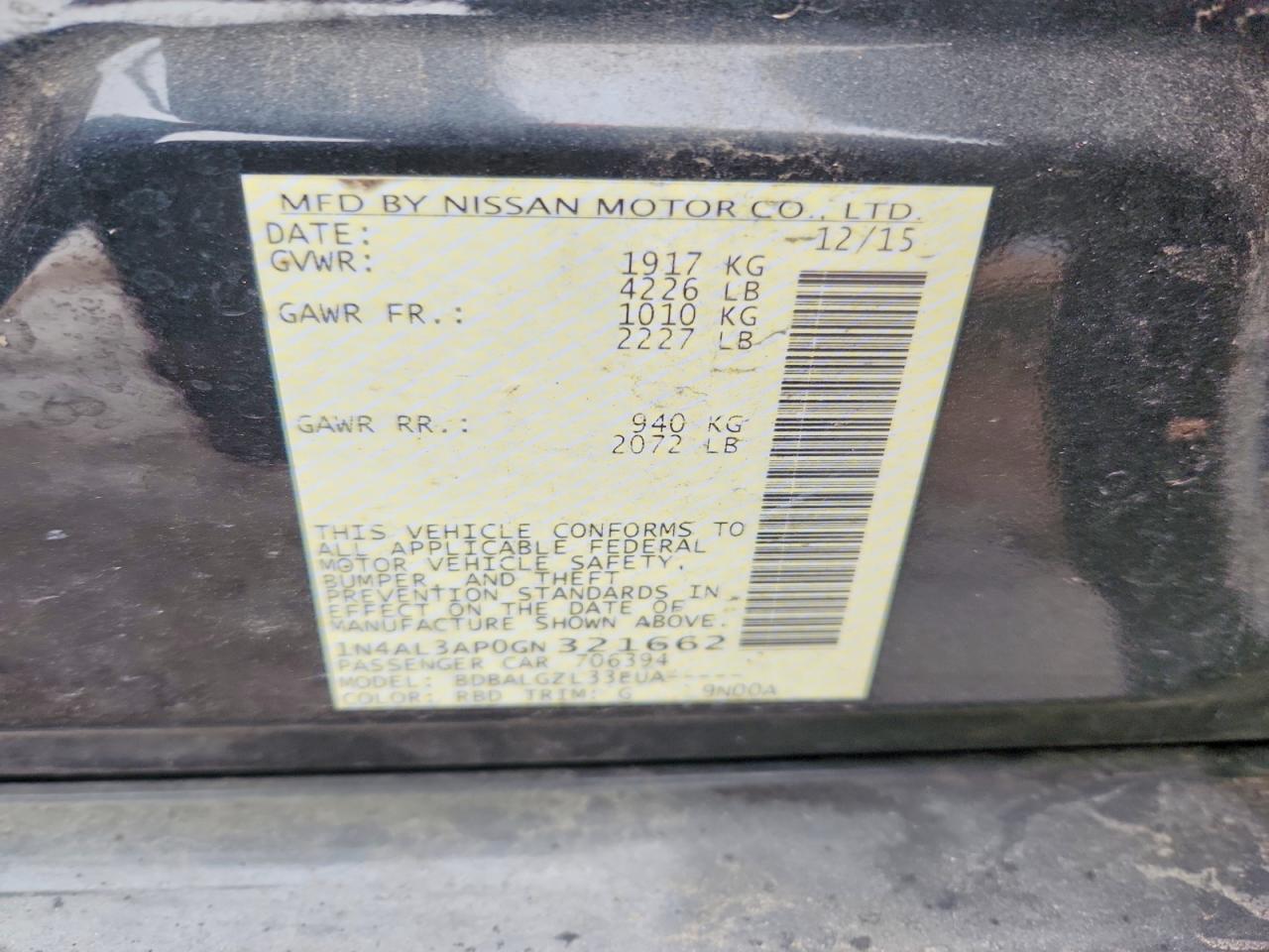 2016 NISSAN ALTIMA 2.5 photo 12