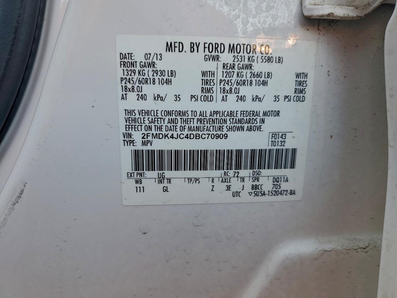 2013 FORD EDGE SEL photo 13