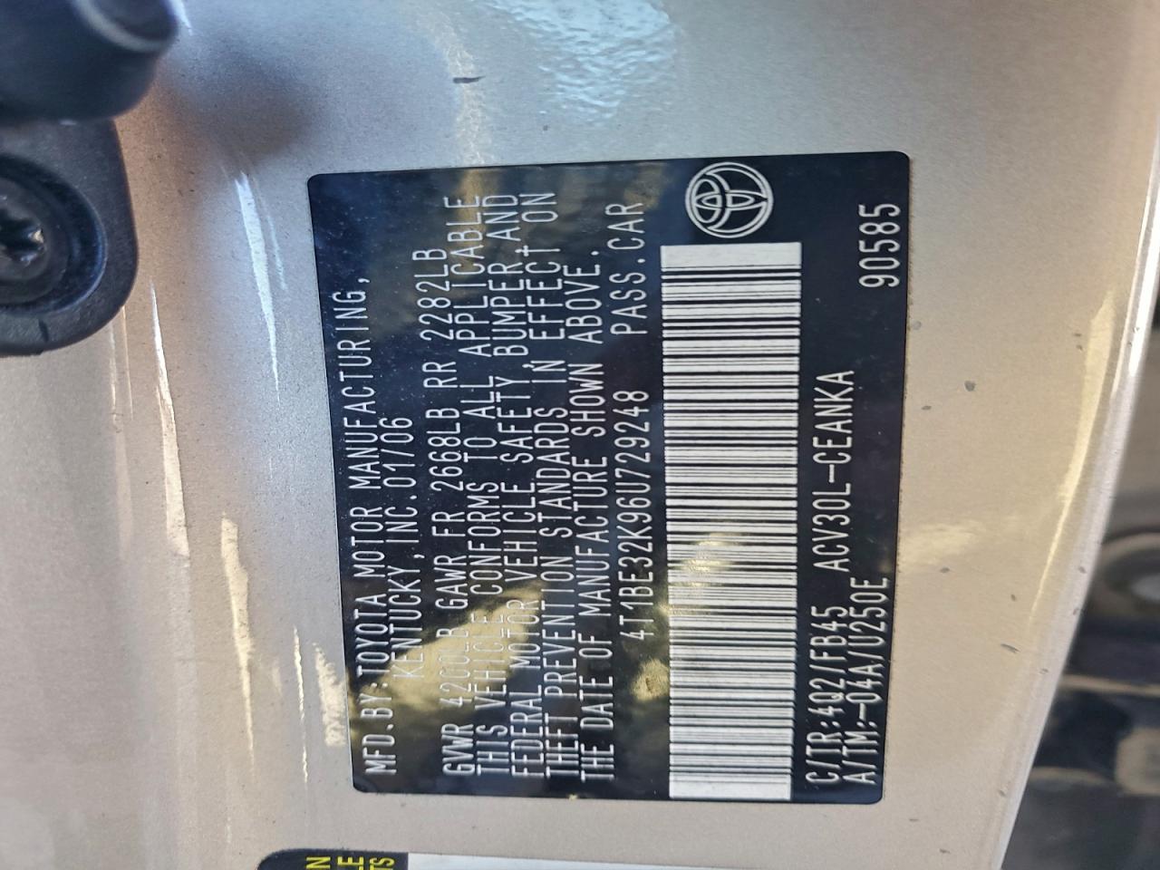 2006 TOYOTA CAMRY LE photo 12