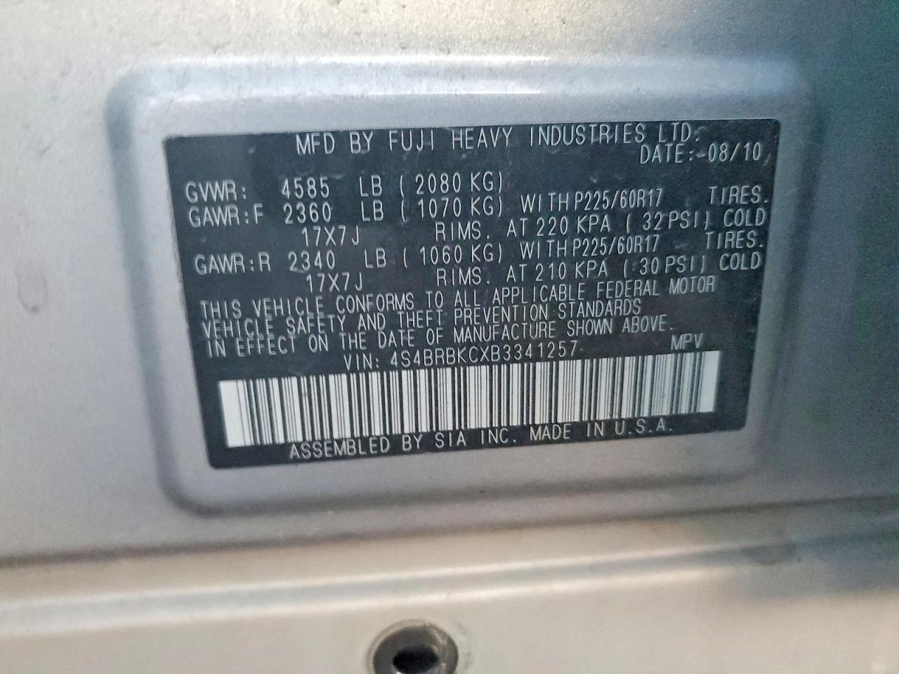 2011 SUBARU OUTBACK 2.5I LIMITED photo 13
