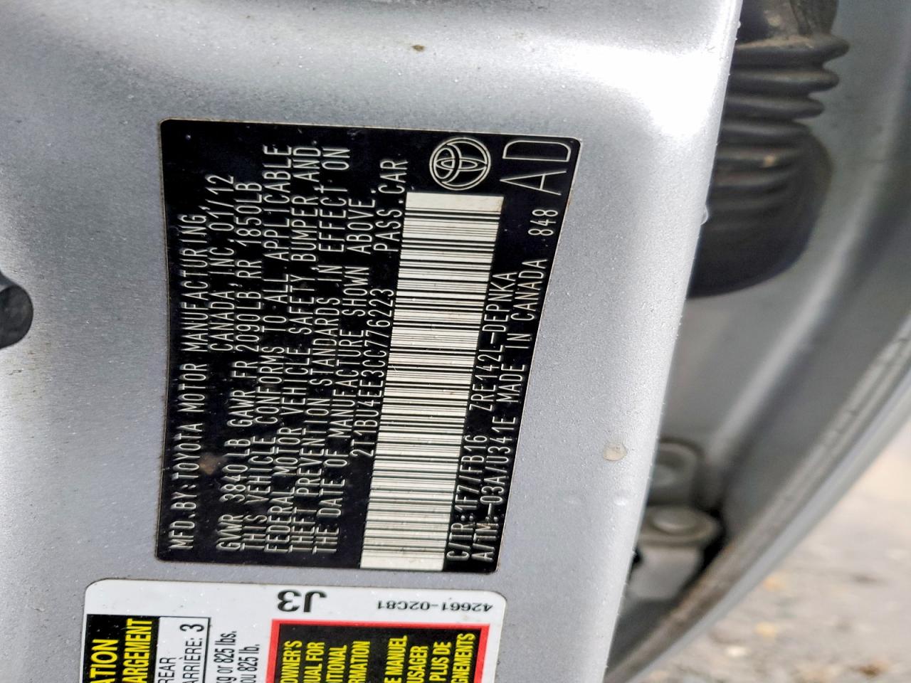 2012 TOYOTA COROLLA BASE photo 12