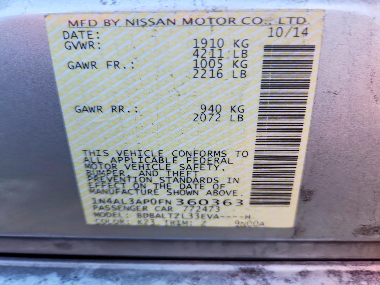 2015 NISSAN ALTIMA 2.5 photo 23