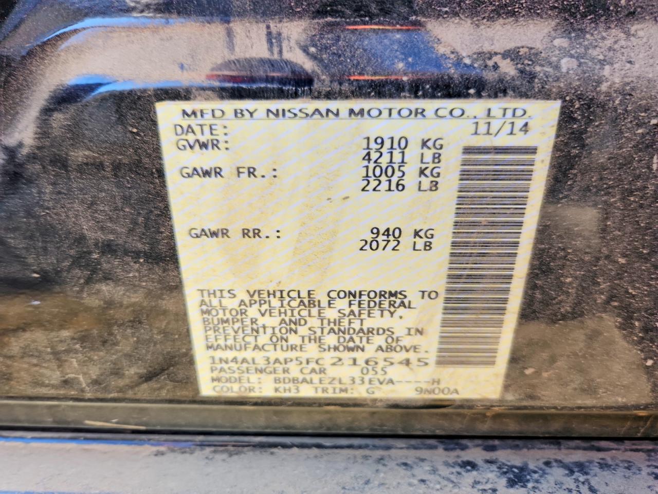 2015 NISSAN ALTIMA 2.5 photo 13