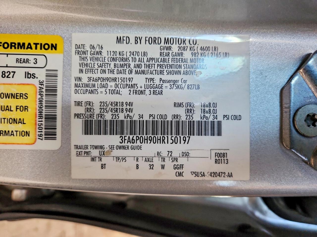 2017 FORD FUSION SE photo 12