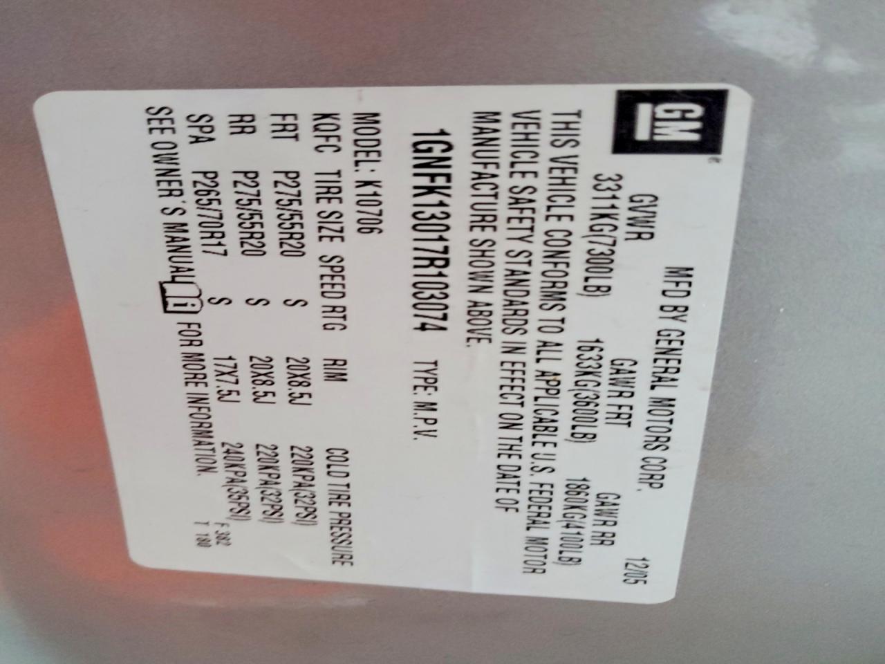 2007 CHEVROLET TAHOE K1500 photo 13