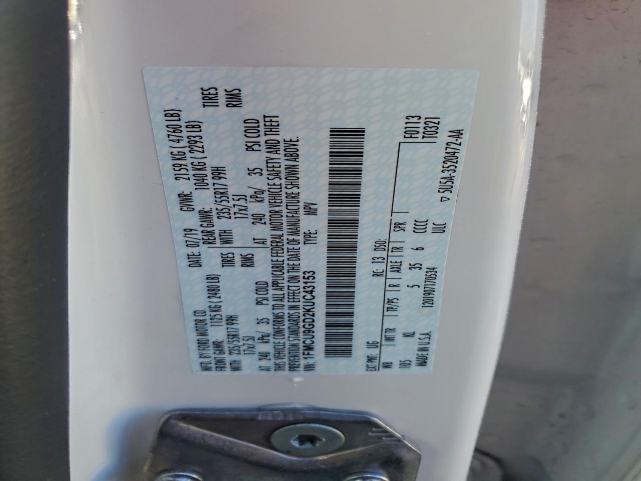 2019 FORD ESCAPE SE photo 13