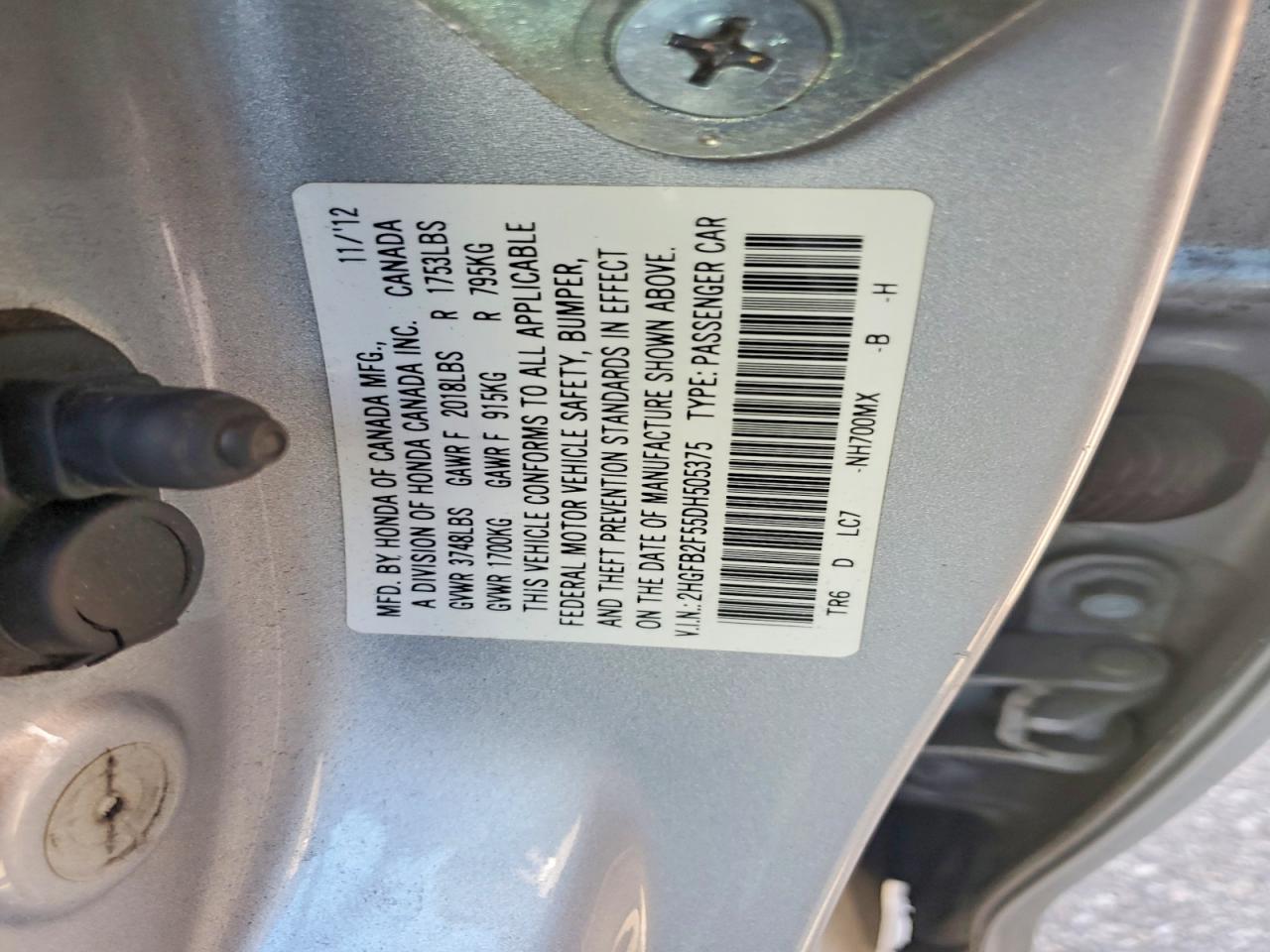 2013 HONDA CIVIC photo 12