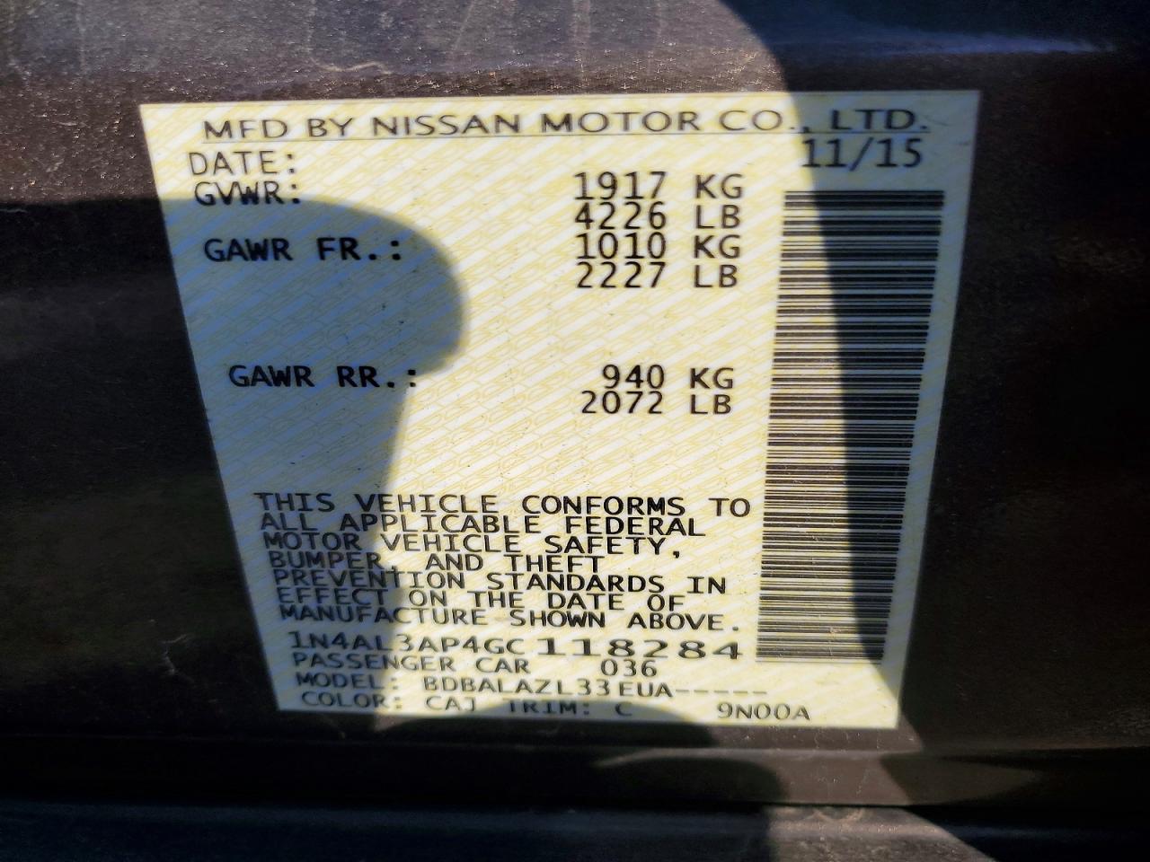 2016 NISSAN ALTIMA 2.5 photo 12