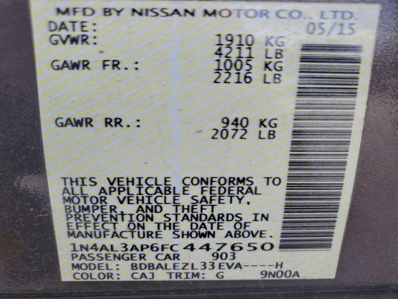 2015 NISSAN ALTIMA 2.5 photo 12