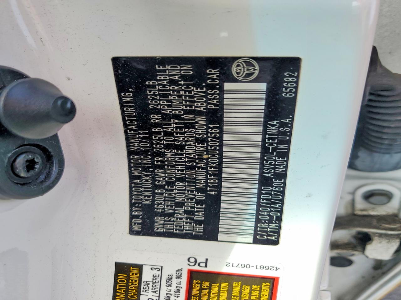2012 TOYOTA CAMRY BASE photo 12