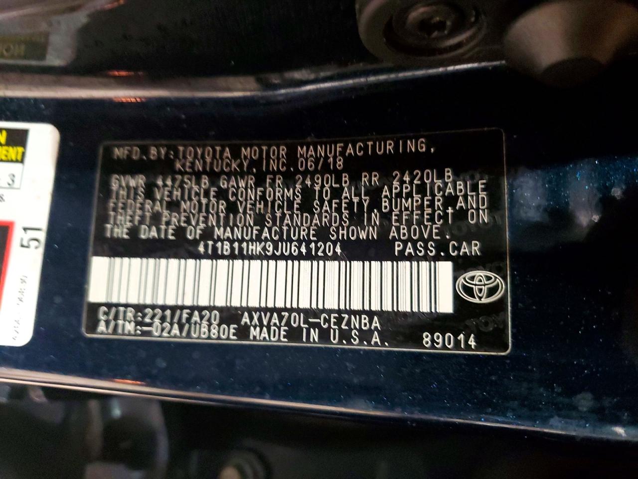 2018 TOYOTA CAMRY LE photo 12