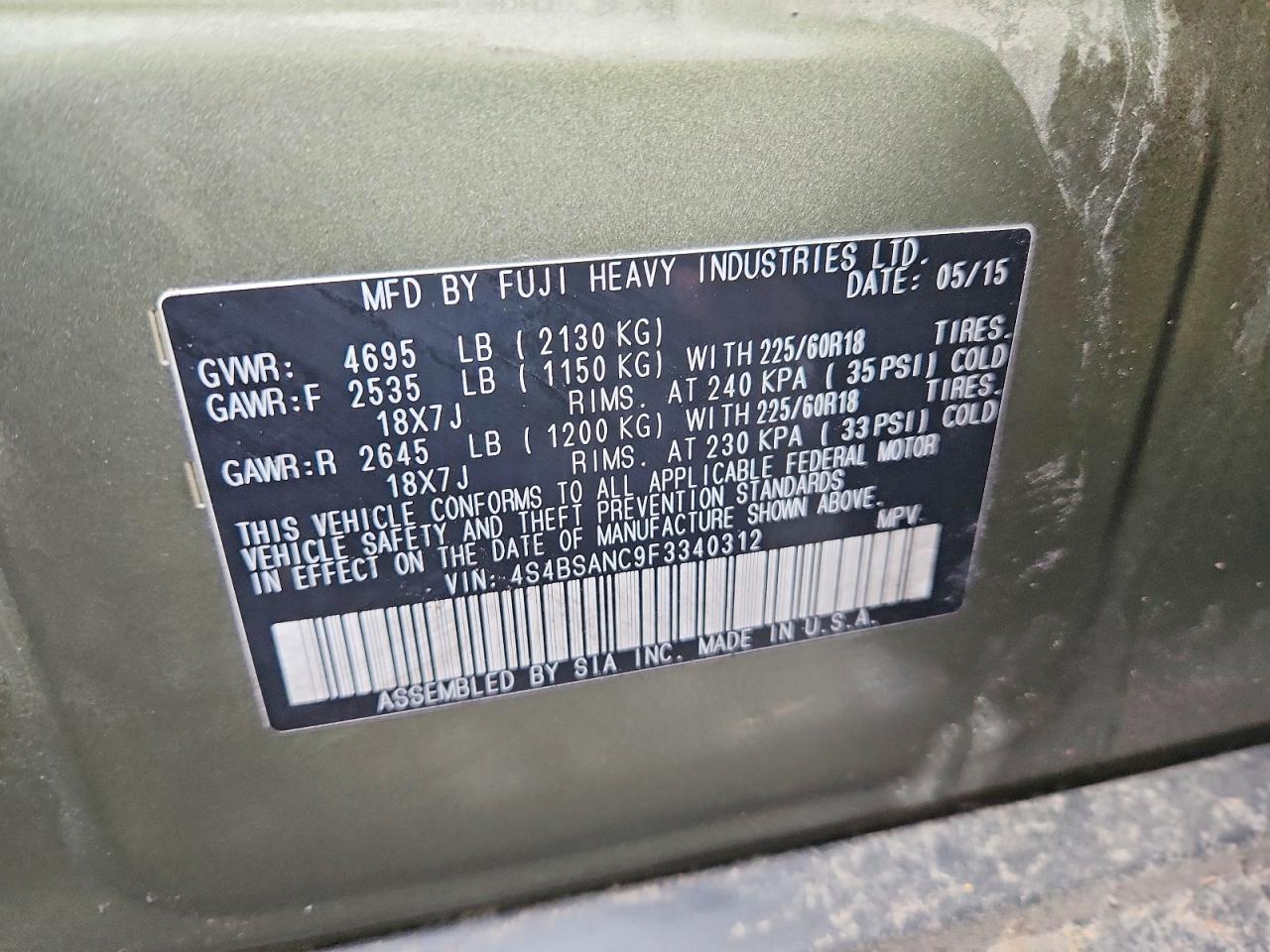 2015 SUBARU OUTBACK 2.5I LIMITED photo 13